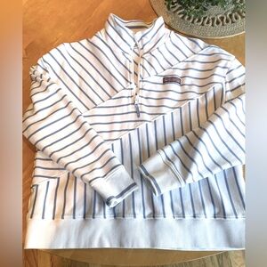 Vineyard Vines quarter zip. White with light blue stripes. Size M